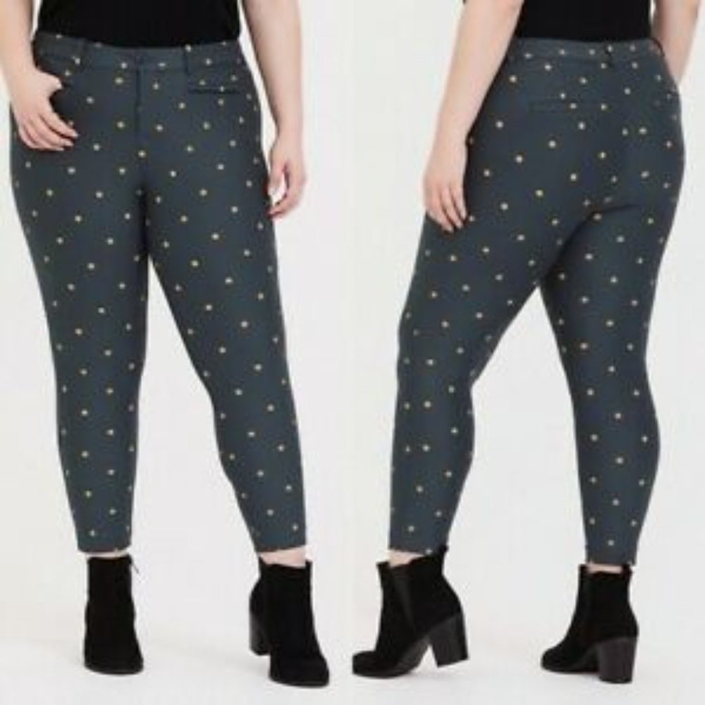 Torrid - Ponte Skinny Pant - Green & Gold Dot